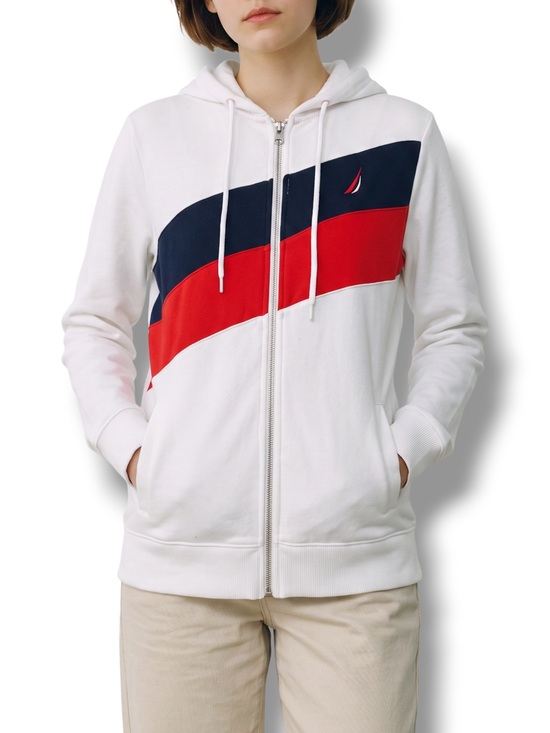 Nautica Tops - 4/$20 Nautica Colorblock Full Zip Hooded Sweatshirt White Red Navy Medium